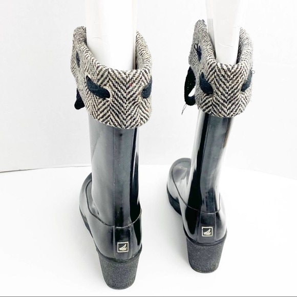 SPERRY Black Top Sider Herringbone Wedge Rain Boots, Size 7 - Picture 7 of 12